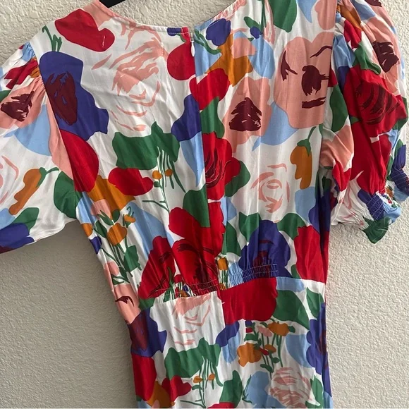 NWT Faithfull the Brand Red Pink Floral Puff Sleeve Midi dress size 4 small - Picture 7 of 7